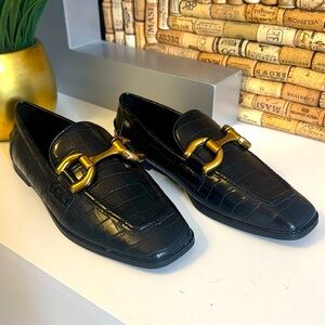 NWOT - ZARA Leather Loafers | Black Croc Pattern | Size 6
